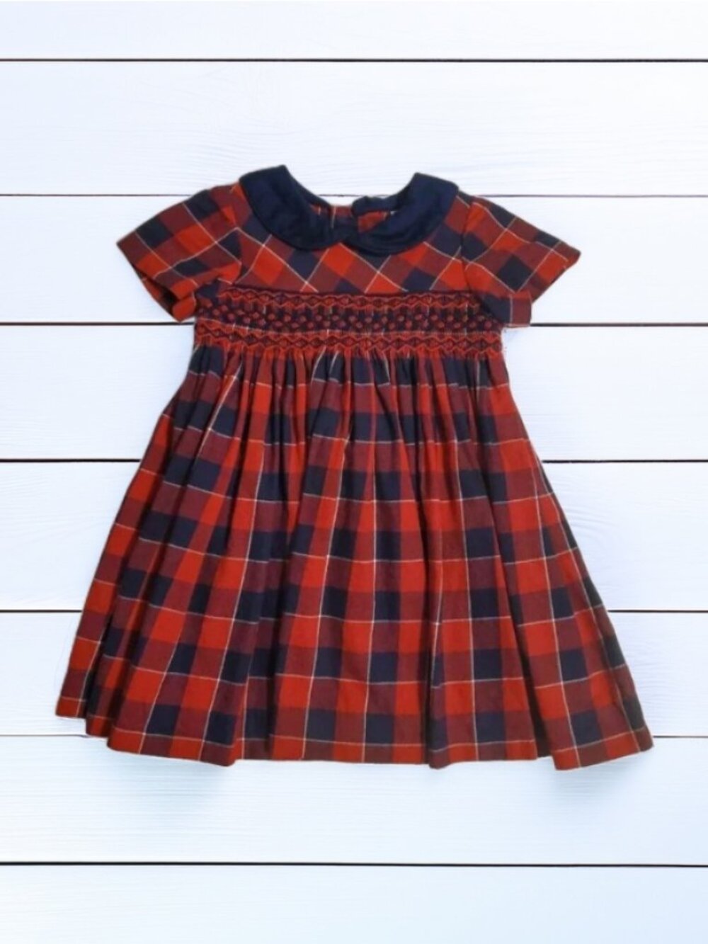 Edgehill Collection Smocked Red and Navy Plaid Dress 9m
